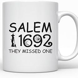 naillquim salem 1692 they missed one trendy ceramic coffee mug, salem witch mug, funny design for halloween white mug,