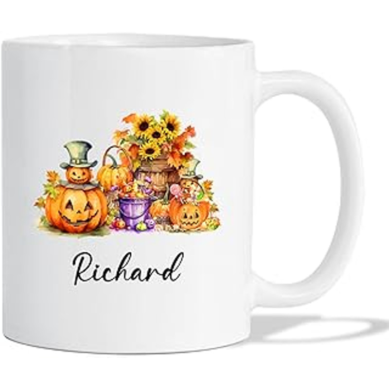 Pumpkin & Candy Coffee Mug 11 Oz 15 Oz, Personalized Happy Halloween White Coffee Cup, Halloween Candy Teacup Gifts For.jpg