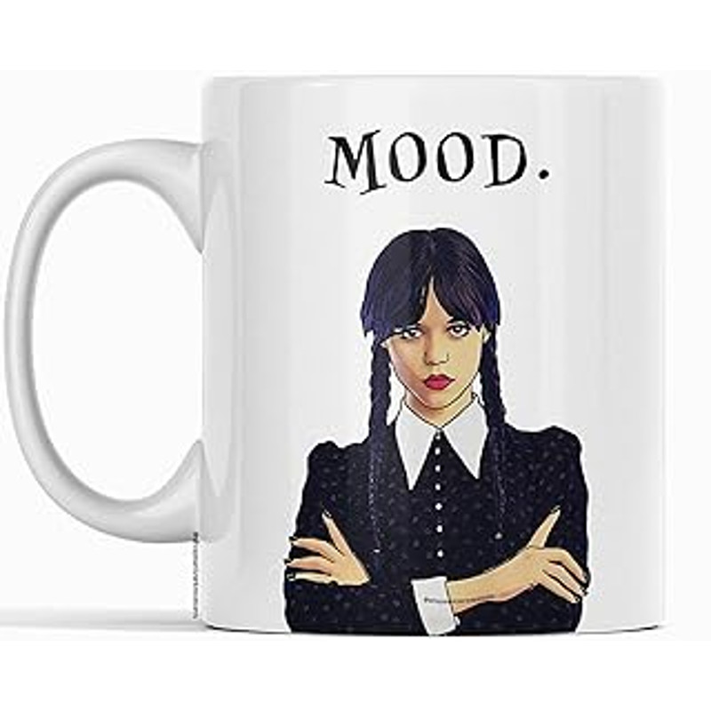 MOOD Wednesday Addams Coffee Mug - Halloween Themed Cup - Inspirational And Sarcasm - Coffee Tea Mug - White (11 Ounces).jpg