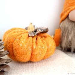 handmade textile gnome with pumkin uniqe gift