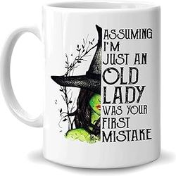 hyturtle gifts for witch women - birthday christmas halloween - assuming i'm just an old lady was your first mistake gre