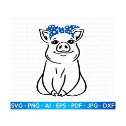 pig with bandana svg, pig svg, blue bandana svg, piglet svg, farm piglet svg, farmhouse sign, farmhouse decor svg, farm