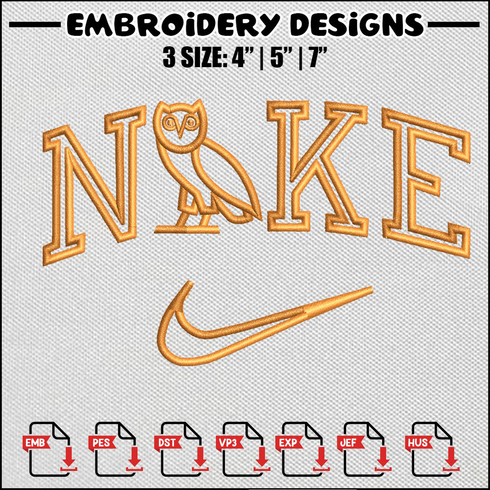 Nike owl embroidery design