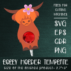 Scottish Highland Cow | Lollipop Holder | Paper Craft Template SVG