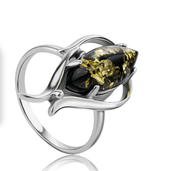 silver ring amber, us 7 sterling silver 925 stamped, rhodium plating, green