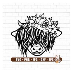 highland cow svg | baby highland cow svg | cow with flower crown svg | floral highland cow | cow with flowers on head |