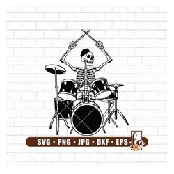skeleton drummer svg | rock and roll svg | drum set svg | skull drummer | musician t-shirt decal graphics | sublimation