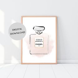 pink perfume bottle fashion illustration wall decor - ink digital print