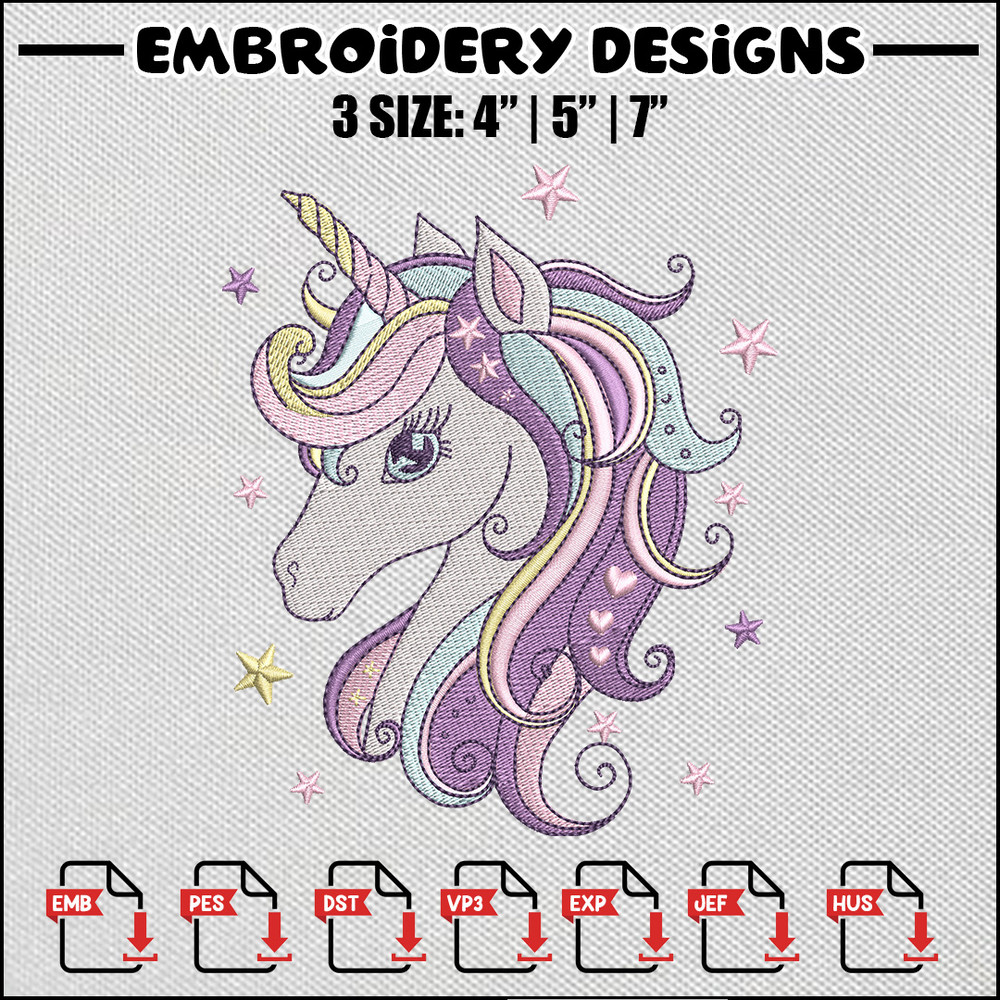 Unicorn star embroidery design