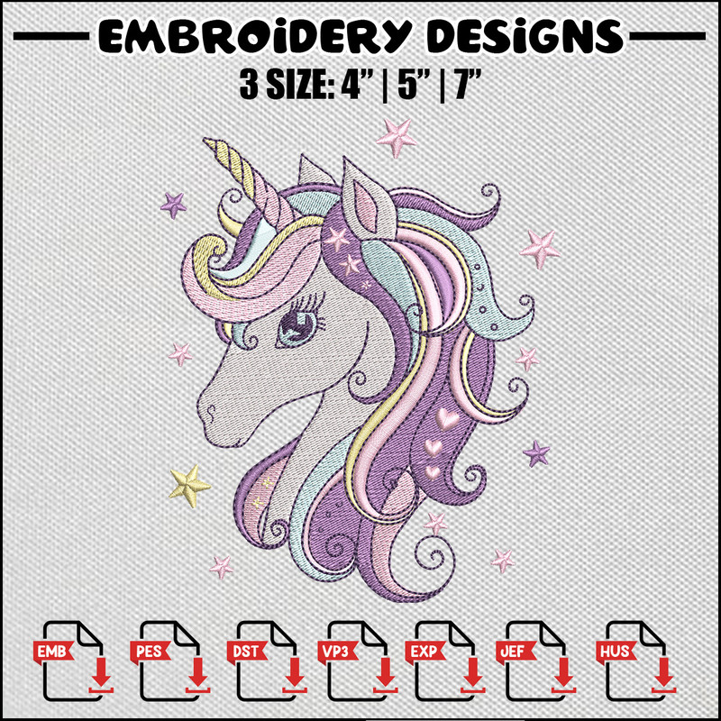 Unicorn star embroidery design