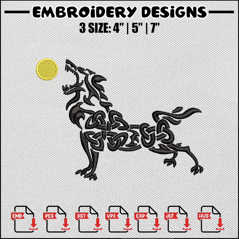 Wolf embroidery design