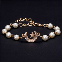 Rinhoo - Biscuit Bead Bracelet for Women, Exquisite Metal Bracelets, Butterfly, Cross, Moon, Heart, Wedding Party Jewelr