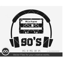 cassette svg mixtape 90's - cassette tape svg, music svg, cassette tape, dxf, png, cut file