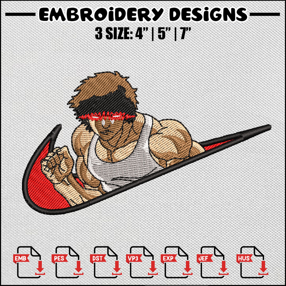 Baki hanma swoosh embroidery design