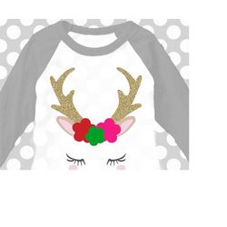 reindeer svg, christmas svg, reindeer with flowers, reindeer with eyelashes, antlers svg, reindeer face svg, svg, dxf, s