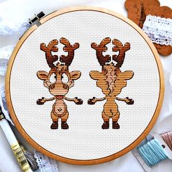 Deer cross stitch, Funny Christmas cross stitch pattern, Small cross stitch, Winter cross stitch, Digital PDF