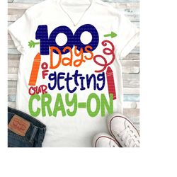 100th day svg, 100 days of school svg, getting our cray-on, 100 days, teacher svg, primary colors, svg, dxf, eps, hundre