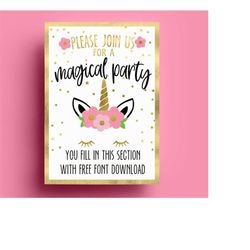 unicorn printable birthday invitation, unicorn invitations, unicorn party, unicorn clip art, unicorn birthday, high qual