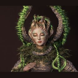 ooak art doll liana, fantasy forest fairy tree doll