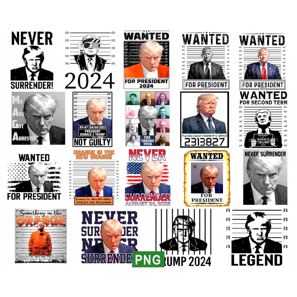 Trump Mugshot Png Bundle, Trump Never Surrender Svg Png.jpg
