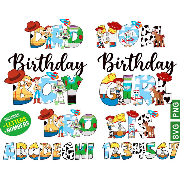 Toy Story Birthday Design Svg Bundle, Toy Story font Png Svg - Inspire ...