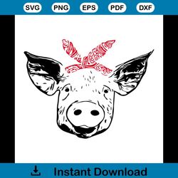 Pig Svg, Bandana Svg, Farm Animal, Piglet, Country, DXF PNG SVG, files for, Silhouette, Iron on Transfer, Cut Files, Svg
