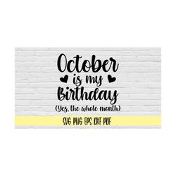 october is my birthday yes the whole month svg png eps dxf pdf/october birthday svg/birthday shirt svg png/bday svg/octo