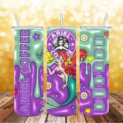 ariel princesstumbler png, 3d tumbler wrap, straight tumbler png design 20oz/ 30oz tumbler png file instant download