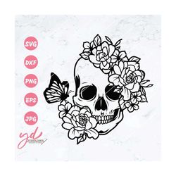 Skull Svg | Floral Skull Svg | Skull With Flowers Svg | Flower Skull | Clip Art | Sugar Skull Svg | Skull Vector | Skull