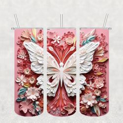 butterfly flower tumbler png, 3d tumbler wrap, straight tumbler png design 20oz/ 30oz tumbler png file instant download