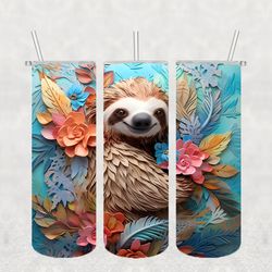 sloth flower tumbler png, 3d tumbler wrap, straight tumbler png design 20oz/ 30oz tumbler png file instant download
