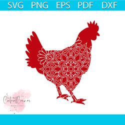 red rooster floral mandala rooster floral pattern animal svg