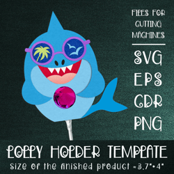 Shark with Sunglasses  | Lollipop Holder | Paper Craft Template SVG
