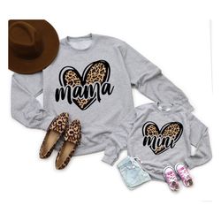 leopard hear mommy and me shirts, new mom gift for mom from daughter, valentines day shirts mama mini