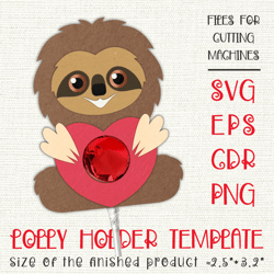 Sloth Lollipop Holder | Valentines  Paper Craft Template SVG