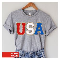 chenille patch 4th of july shirt for women, glitter usa shirt, fourth of july 4th mommy and me outfits toddler