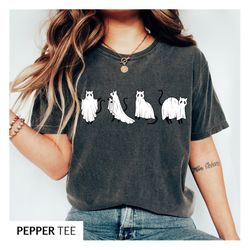 cat ghost halloween shirt, vintage halloween sweatshirt, comfort colors fall shirts for women