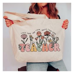 Teacher Tote Bag, Boho Teacher Bag, Back to School Teacher Gifts for Teacher First Day Gift Floral, Teach them Love them