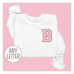 chenille patch embroidered sweatshirt for women personalized with custom initial, mothers day gift monogrammed letter pa