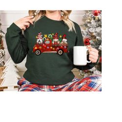 Gnomes Red Truck Sweatshirt, Gnomes Car Christmas Sweater, Christmas Gnomies Lighting Truck Hoodie, Gnomes Truck Tee, Cu