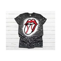 baseball tongue bleached tee - softball tongue bleached tee - sports tee - sports bleached tee