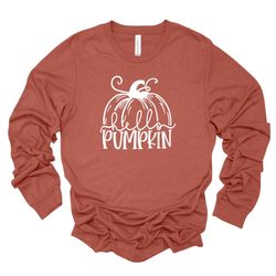 fall long sleeve tee, cute hello pumpkin, simple hello pumpkin design on premium unisex long sleeve tee, 3x plus size lo