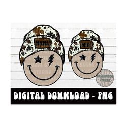 cow print mama and mini beanie smileyy png - mama mini digital design - cowprint mama digital design - sublimation desig
