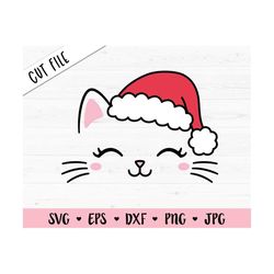 Christmas Cat Face SVG Kitten whiskers cut file Cute Kitty Eyelashes Baby cat head Kawaii Girl Silhouette Cricut Vinyl S