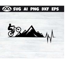 mountain bike svg mountain heartbeat - mtb svg, bike svg, mountain svg, png,dxf