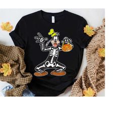 disney goofy skeleton pumpkin halloween costume t-shirt, cute goofy halloween t-shirt, disney mickey's not so scary hall