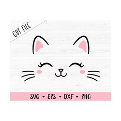 Cat Face SVG Kitten whiskers cut file Cute Kitty Eyelashes Baby cat head Kawaii Birthday Girl Silhouette Cricut Vinyl Sh