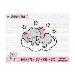 Sleeping Elephant SVG Sweet Elephant Cloud Layered cut file Baby Shower Clipart Boy Girl Bodysuit Silhouette Cricut Viny