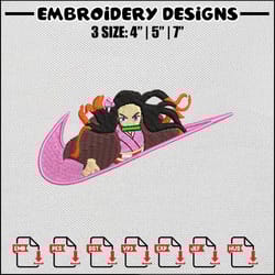 nezuko swoosh embroidery design, demon slayer embroidery, anime design,embroidery file,embroidery shirt,digital download