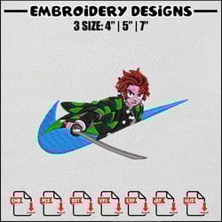 tanjiro swoosh embroidery design, demon slayer embroidery,anime design,embroidery file,embroidery shirt,digital download